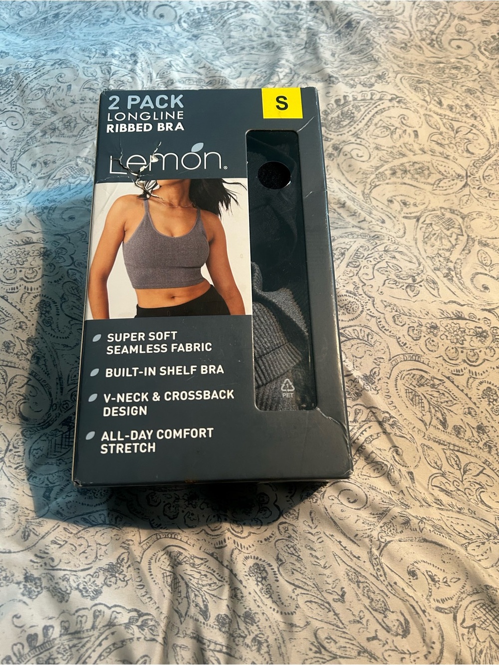 Lemon Longline Ribbed Bra 2-Pack in Heather Gray